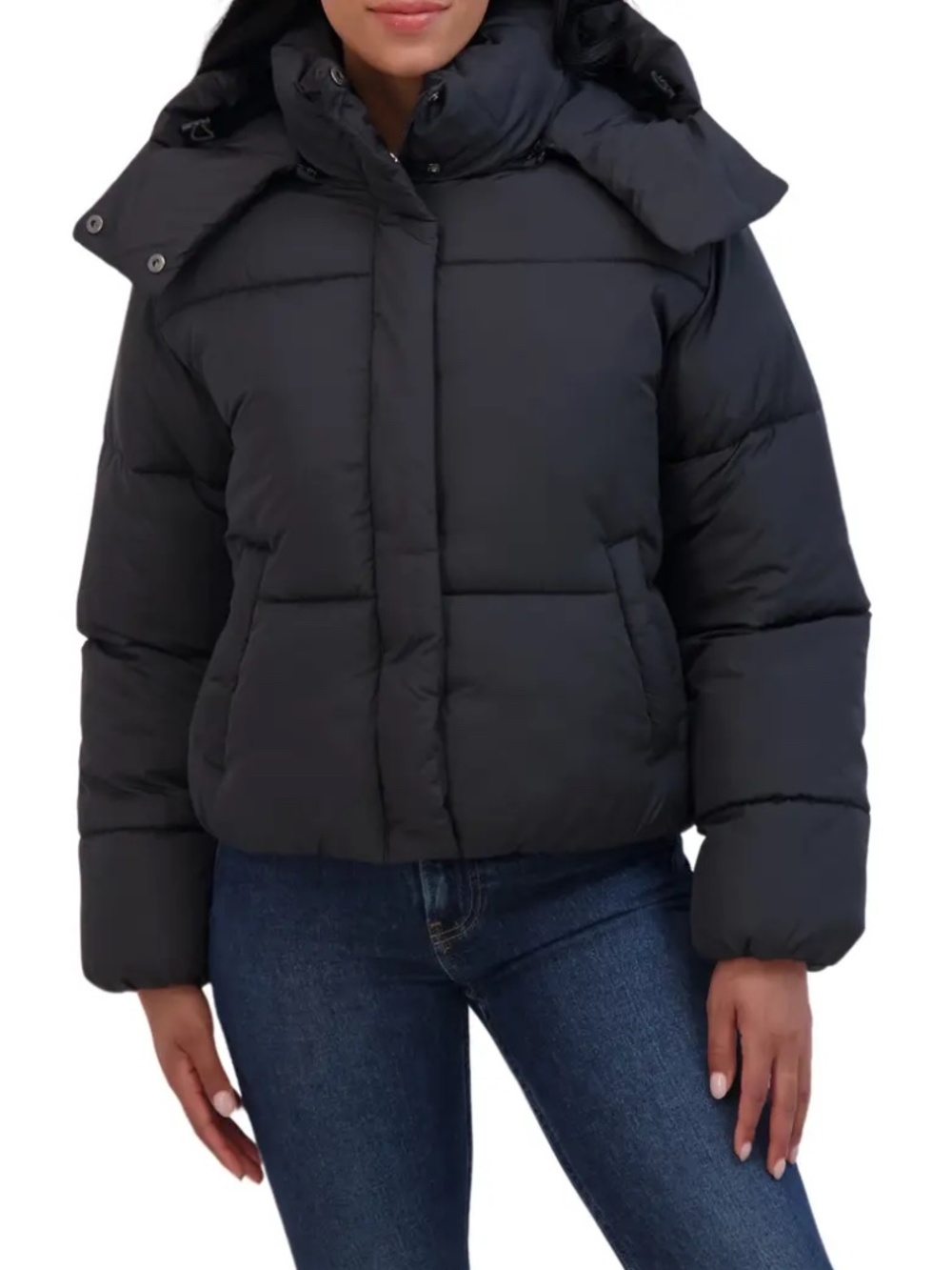 Sebby Women's Short Hooded Puffer Jacket - Black - size M - NEW